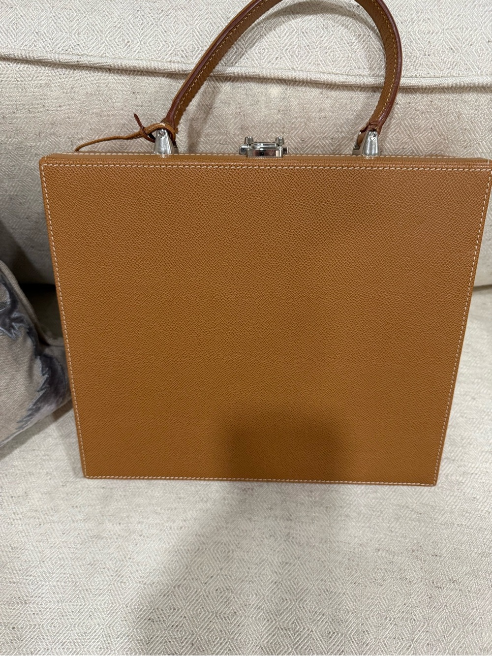Structured Top-Handle Satchel in Cognac Tan